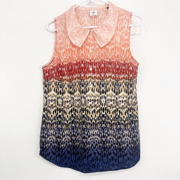 Cabi 3078 Love Peach to Blue Abstract Ombre Print Peter Pan Collar Popover Top - Picture 3 of 12